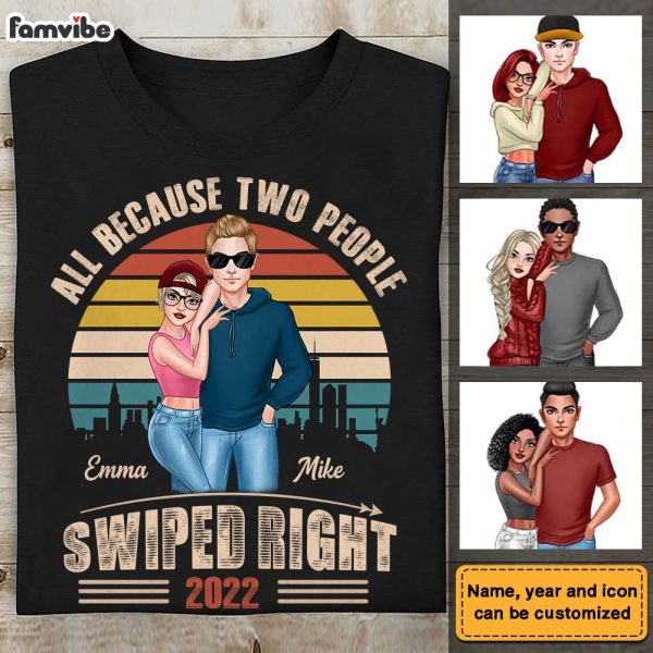 Personalized Couple Retro Sunset Swiped Right Shirt - Hoodie - Sweatshirt DB174 30O28 Discount - Image 3