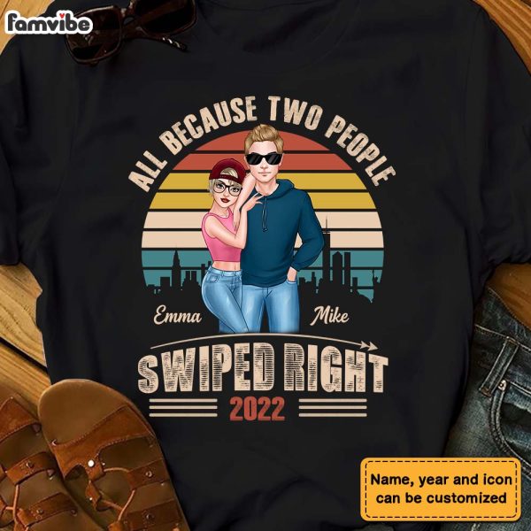 Personalized Couple Retro Sunset Swiped Right Shirt - Hoodie - Sweatshirt DB174 30O28 Discount - Image 2