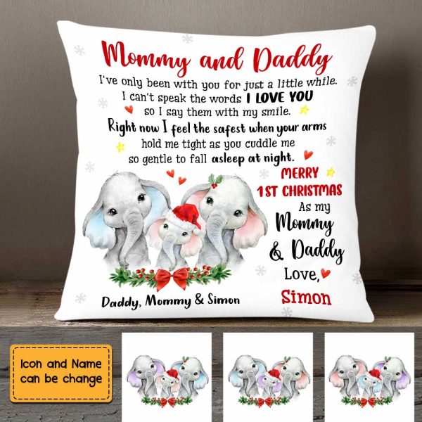 Personalized To Mommy Daddy From Baby First Christmas Elephant Pillow OB217 58O47 Sale - Image 3