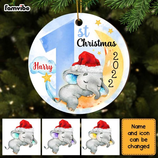 Personalized Elephant Baby First Christmas Circle Ornament OB53 23O28 For Discount - Image 4