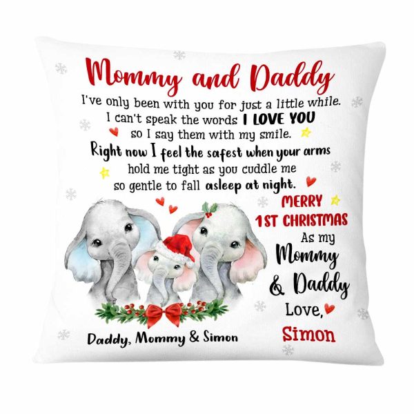 Personalized To Mommy Daddy From Baby First Christmas Elephant Pillow OB217 58O47 Sale