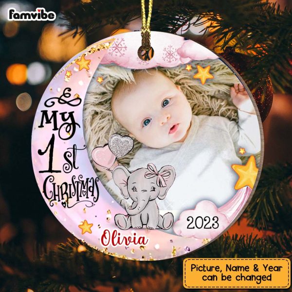 Personalized Baby s First Christmas Elephant Photo Circle Ornament NB12 23O58 Hot on Sale - Image 4
