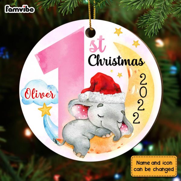 Personalized Elephant Baby First Christmas Circle Ornament OB53 23O28 For Discount - Image 2