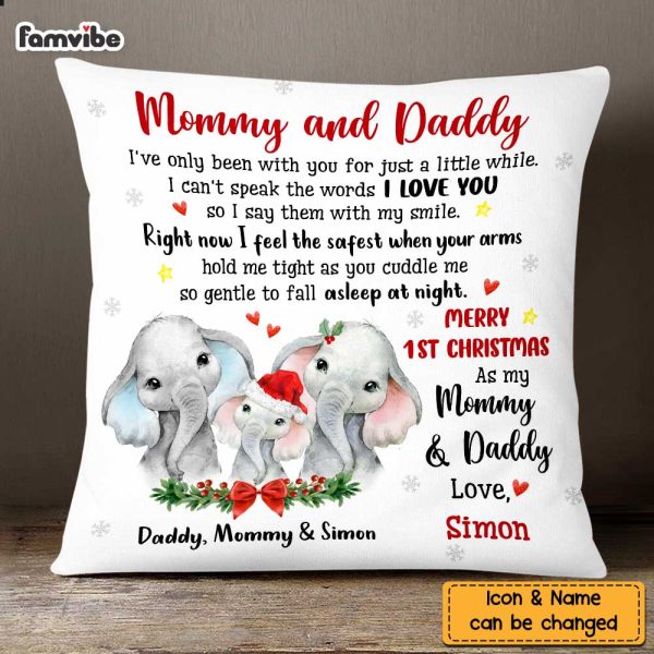 Personalized To Mommy Daddy From Baby First Christmas Elephant Pillow OB217 58O47 Sale - Image 2