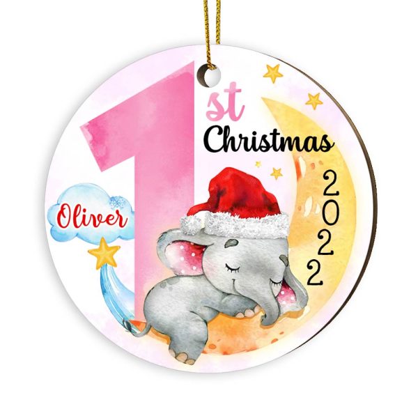 Personalized Elephant Baby First Christmas Circle Ornament OB53 23O28 For Discount