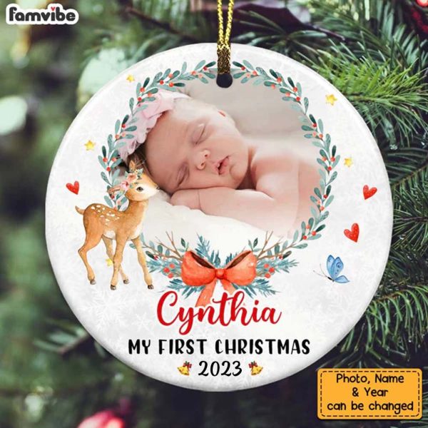 Personalized Baby s First Christmas Little Deer Circle Ornament OB293 58O34 Online now - Image 3